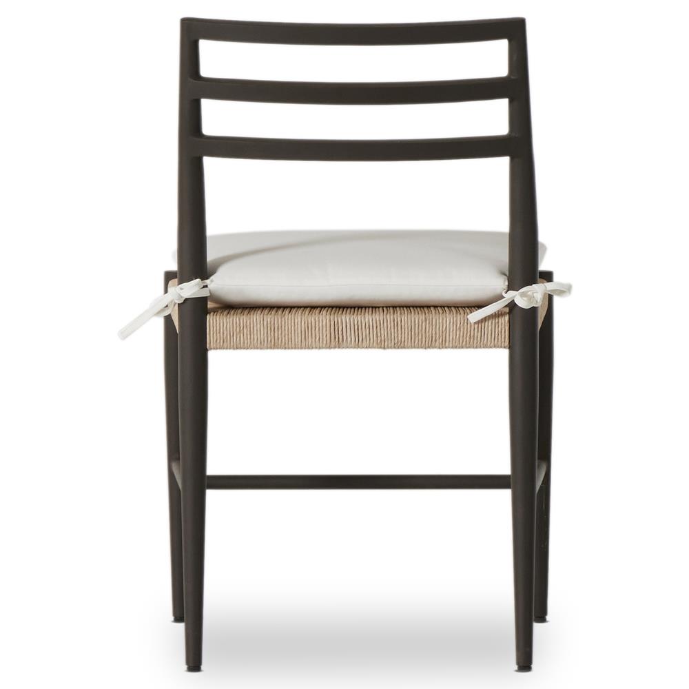 George Mid Century White Cushion Woven Wicker Aluminum Frame Outdoor Side Chair|