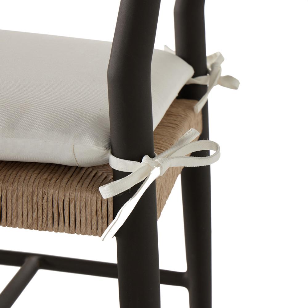 George Mid Century White Cushion Woven Wicker Aluminum Frame Outdoor Side Chair|