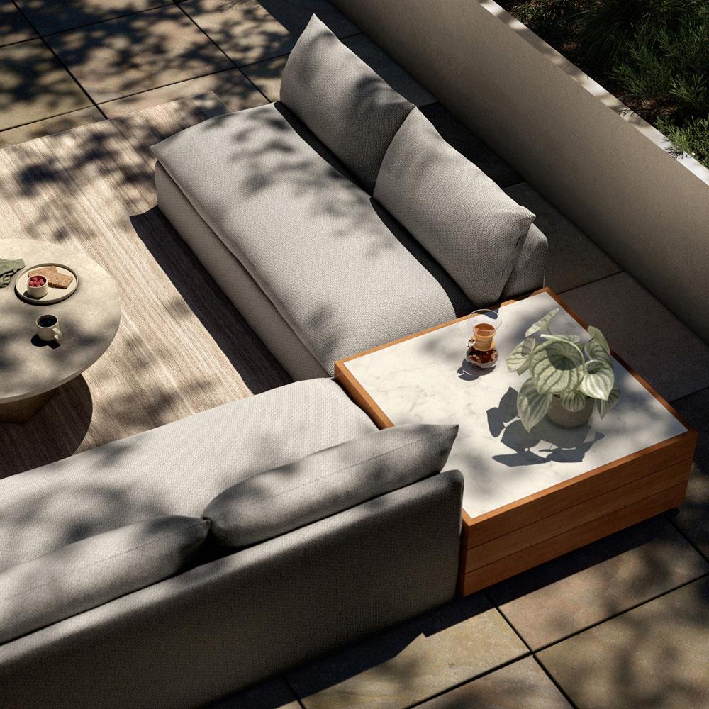 Cee Grey Upholstered 2 Piece Outdoor Sectional with Coffee Table - 117"Wx117"D|