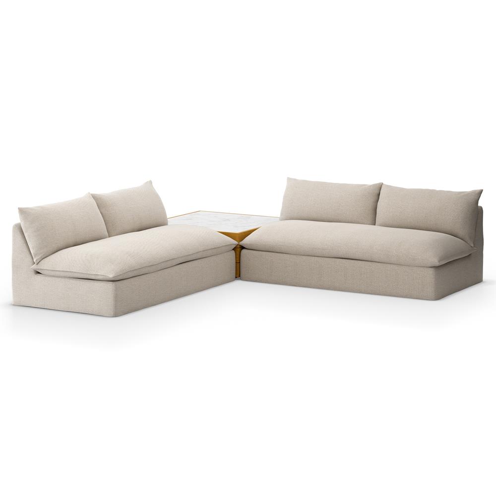 Cee Beige Upholstered 2 Piece Outdoor Sectional with Coffee Table - 117"Wx117"D|