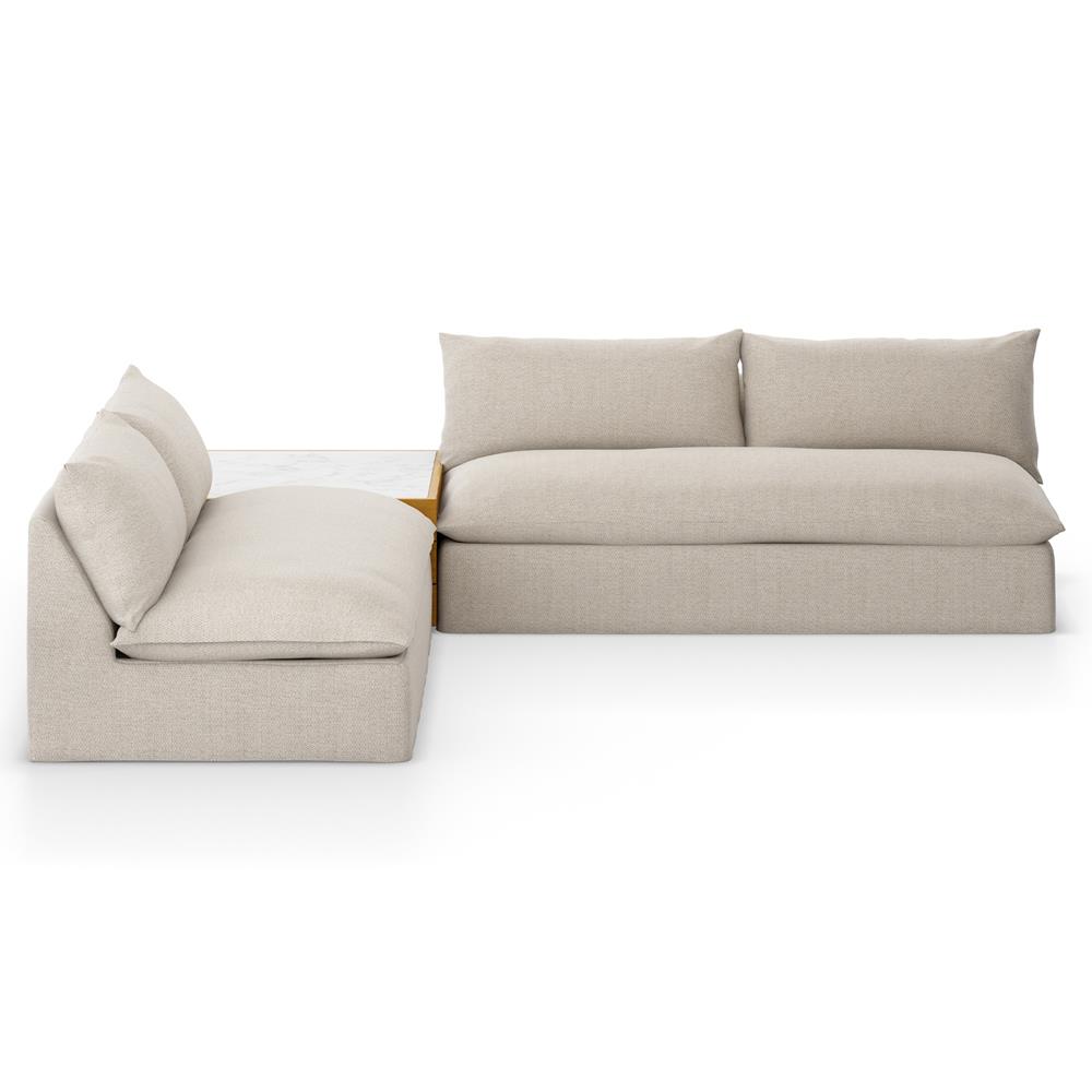 Cee Beige Upholstered 2 Piece Outdoor Sectional with Coffee Table - 117"Wx117"D|