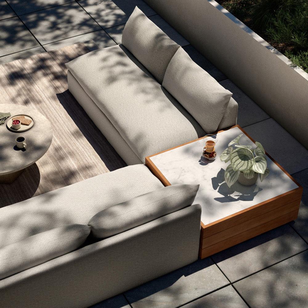 Cee Beige Upholstered 2 Piece Outdoor Sectional with Coffee Table - 117"Wx117"D|