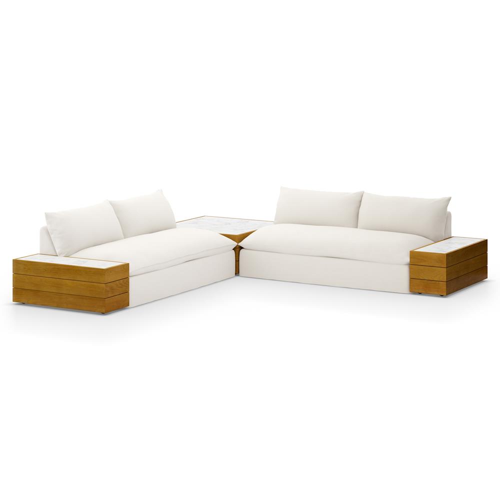 Cee Cream Upholstered Outdoor Sectional with End and Coffee Table - 127"Wx127"D|
