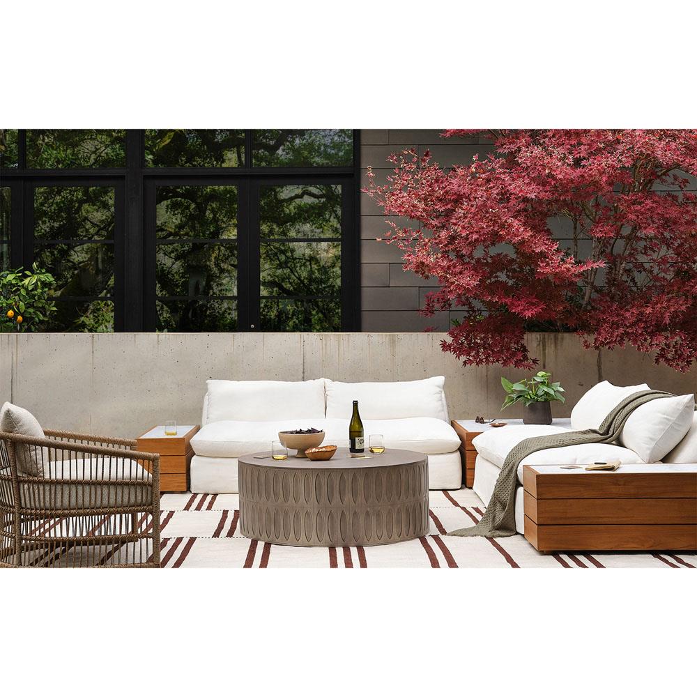 Cee Cream Upholstered Outdoor Sectional with End and Coffee Table - 127"Wx127"D|