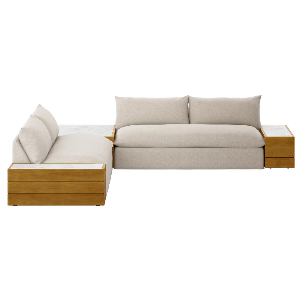 Cee Beige Upholstered Outdoor Sectional with End and Coffee Table - 127"Wx127"D|