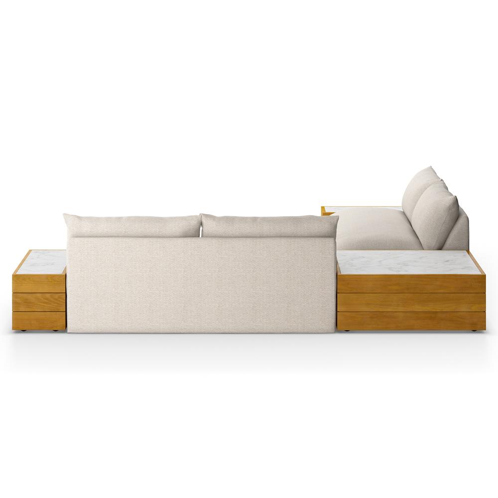 Cee Beige Upholstered Outdoor Sectional with End and Coffee Table - 127"Wx127"D|