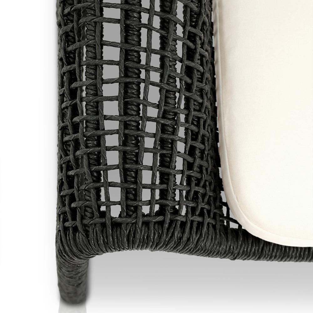 Lani Coastal Beach White Cushion Black Woven Wicker Outdoor Lounge Chair|