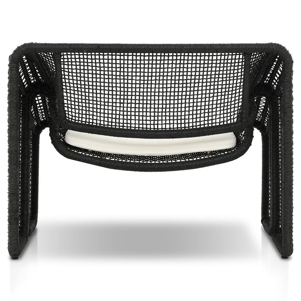 Lani Coastal Beach White Cushion Black Woven Wicker Outdoor Lounge Chair|