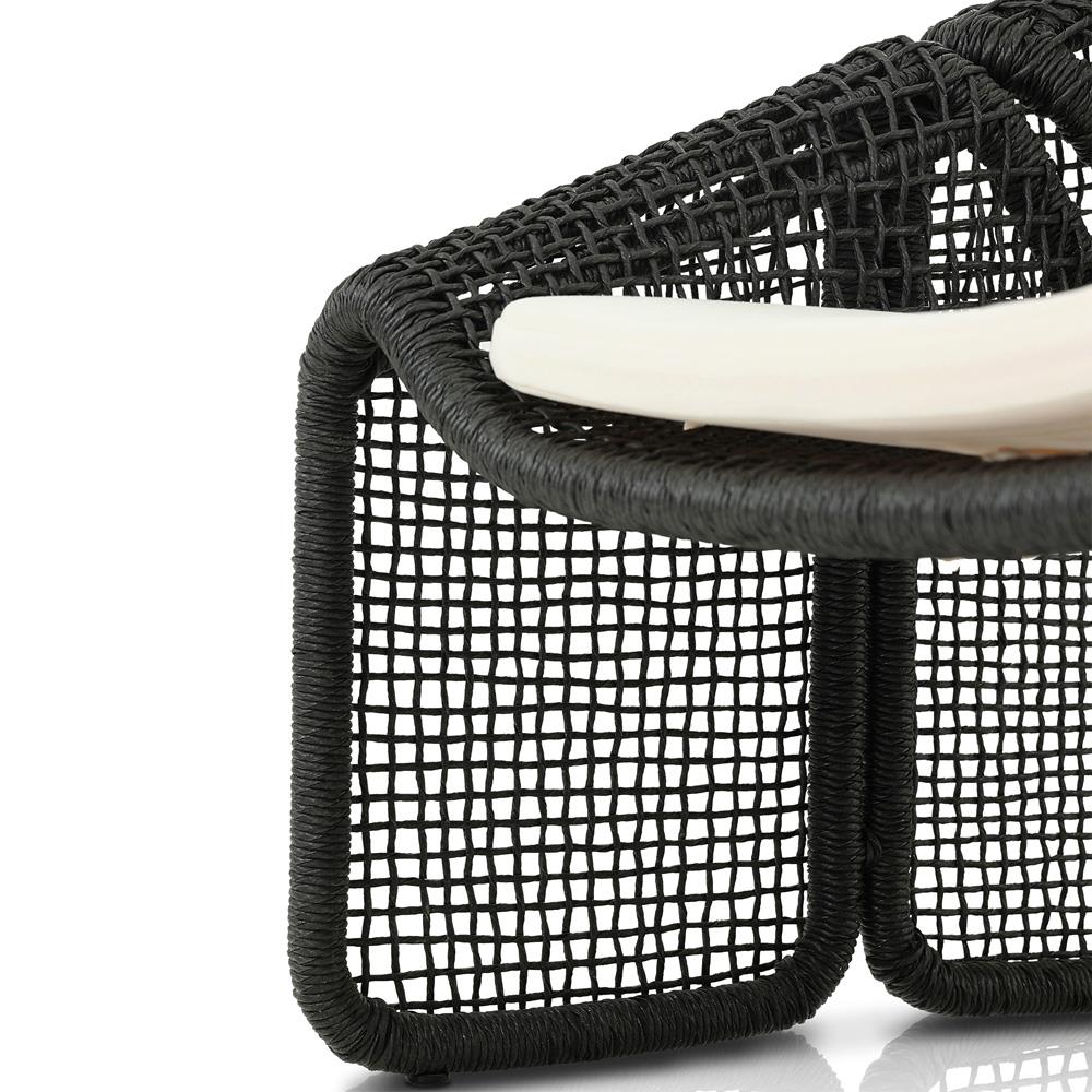 Lani Coastal Beach White Cushion Black Woven Wicker Outdoor Lounge Chair|