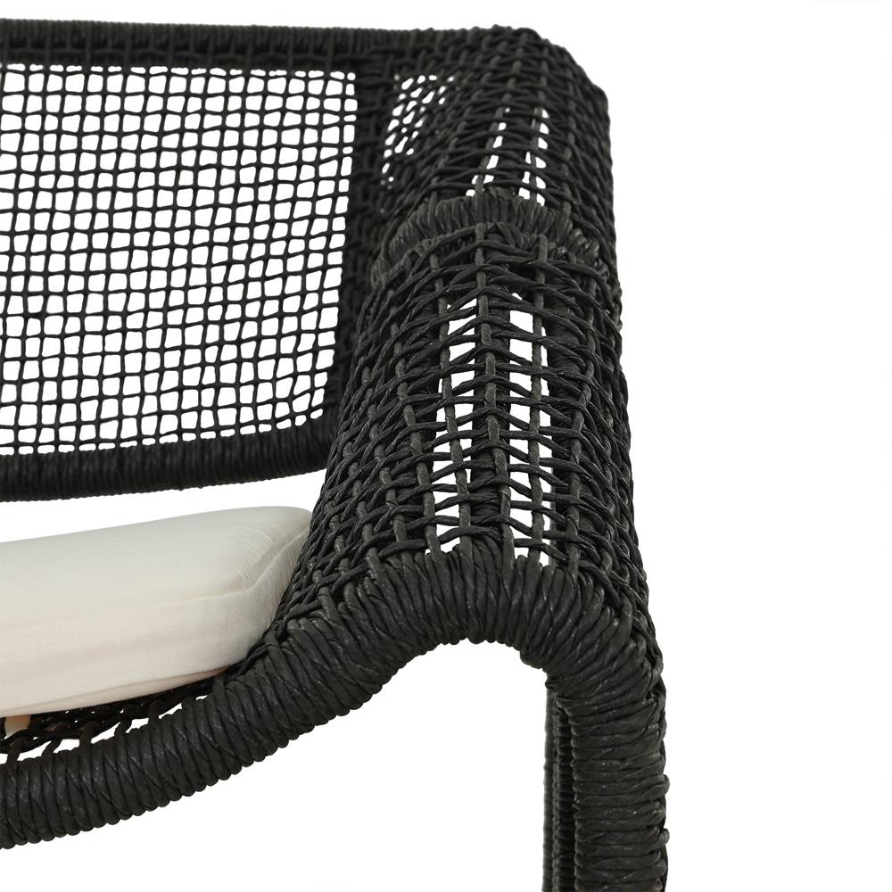 Lani Coastal Beach White Cushion Black Woven Wicker Outdoor Lounge Chair|