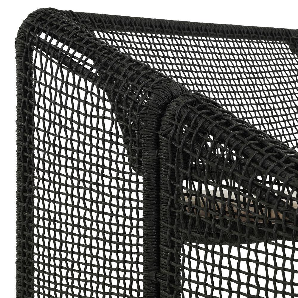 Lani Coastal Beach White Cushion Black Woven Wicker Outdoor Lounge Chair|