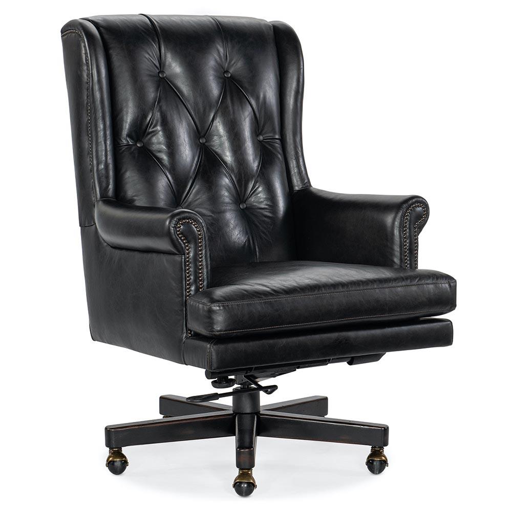 Harry Rustic Lodge Black Upholstered Leather Button Tufted Swivel Office Chair|