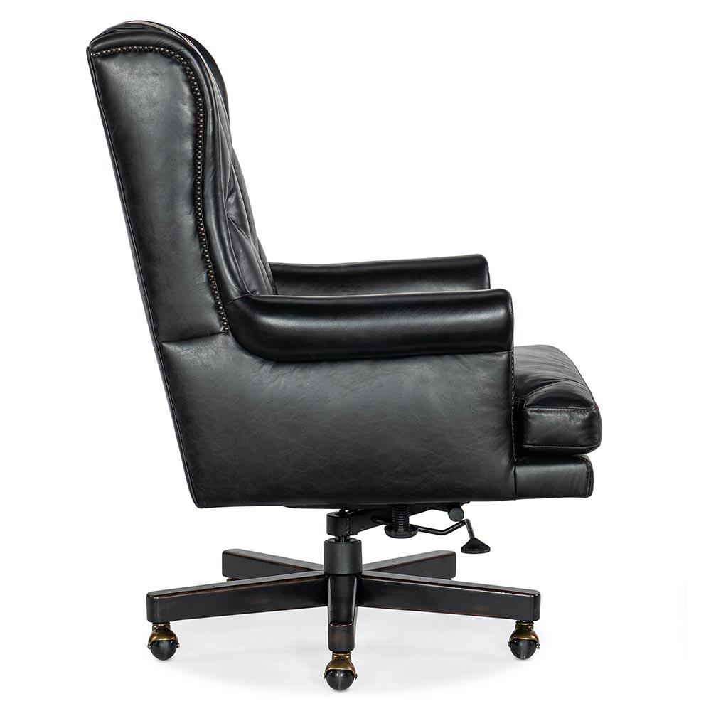 Harry Rustic Lodge Black Upholstered Leather Button Tufted Swivel Office Chair|