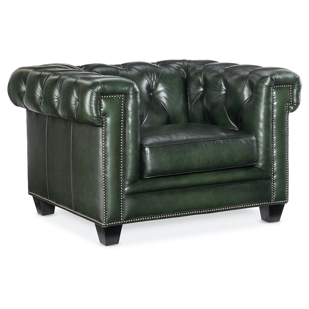Harry Rustic Green Upholstered Leather Tufted Chesterfield Living Room Chair|