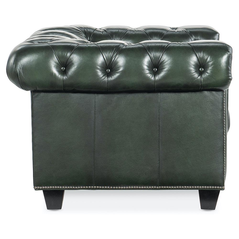 Harry Rustic Green Upholstered Leather Tufted Chesterfield Living Room Chair|