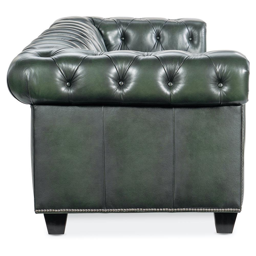 Harry Rustic Lodge Green Upholstered Leather Nailhead Tufted Sofa - 96"W|