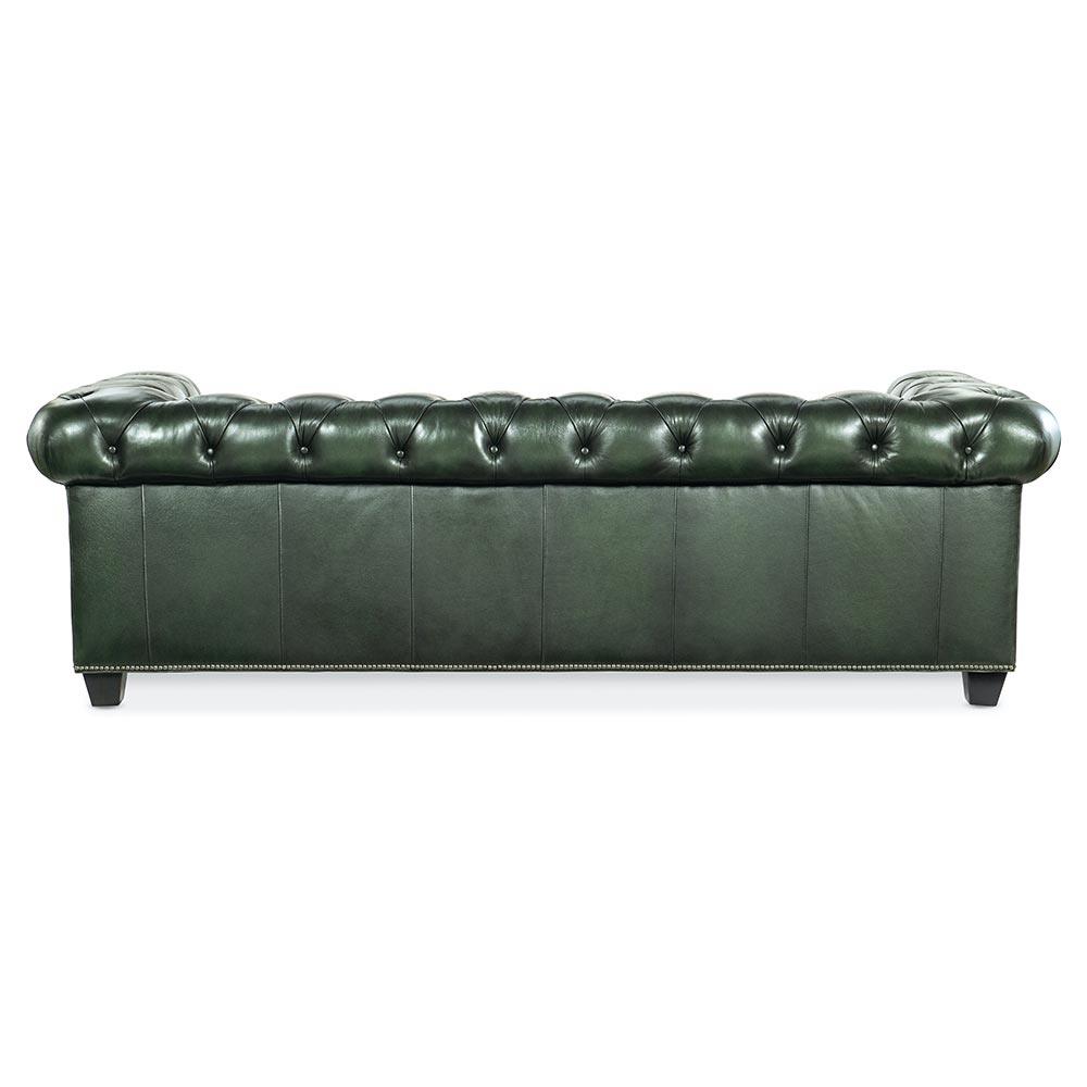 Harry Rustic Lodge Green Upholstered Leather Nailhead Tufted Sofa - 96"W|