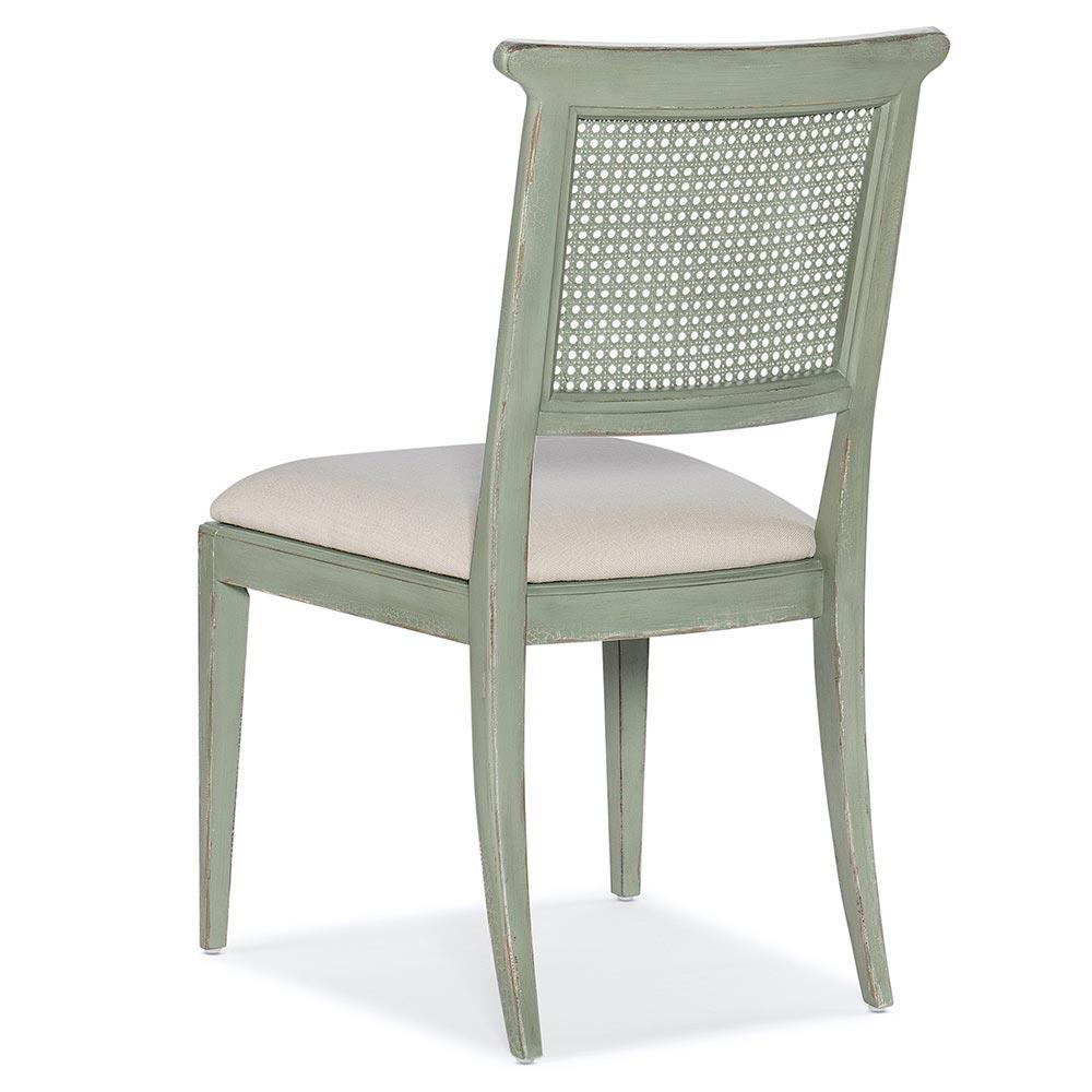 Nestryl French Cream Performance Green Wood Woven Cane Back Dining