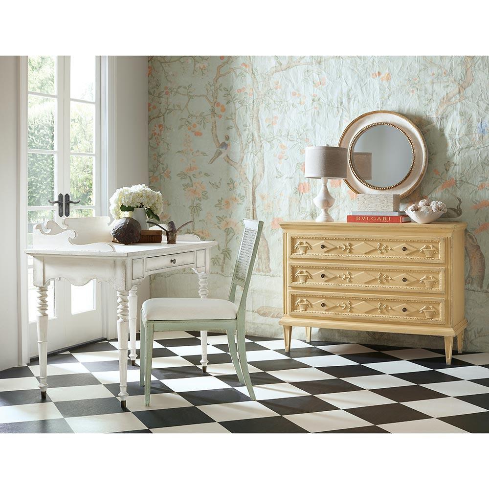 Nestryl French Cream Performance Green Wood Woven Cane Back Dining