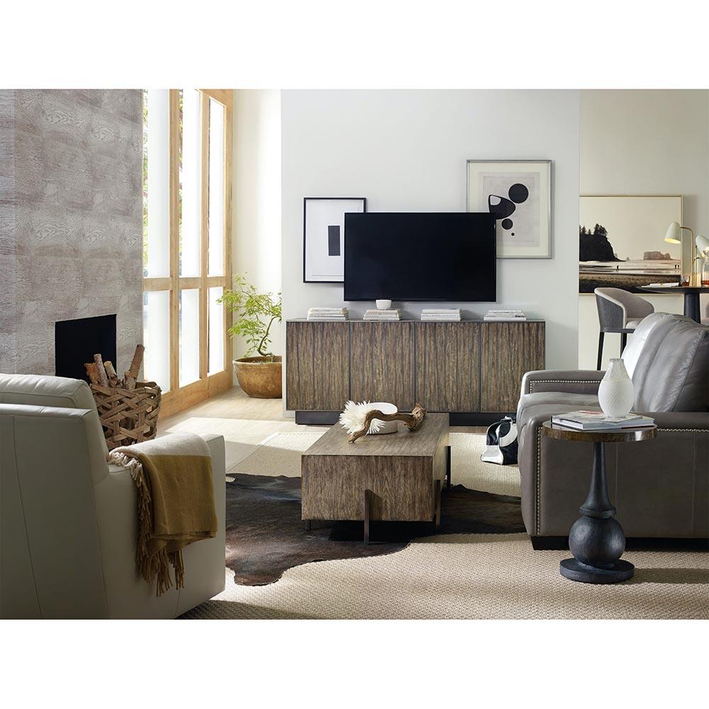 Fillmore Industrial Brown Brass Top Black Resin Round Accent Side Table|