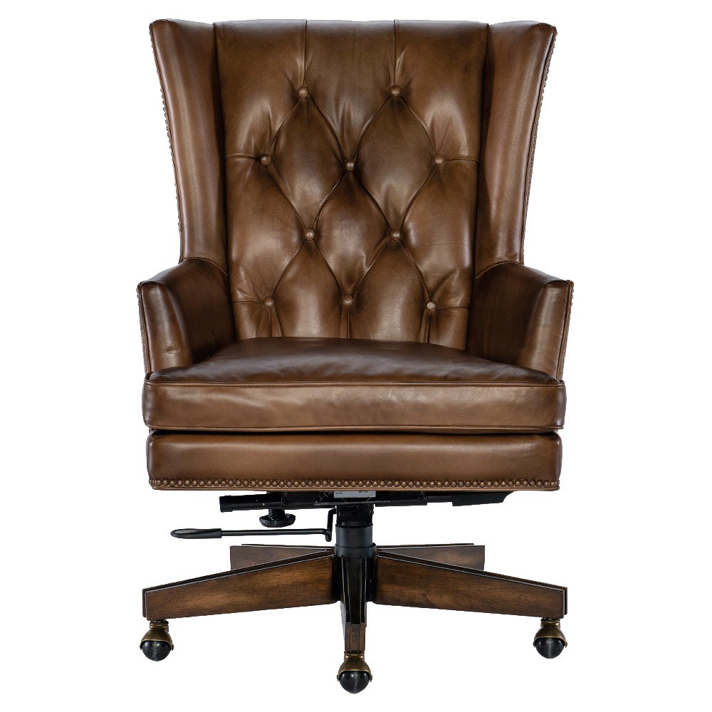 Stanley Rustic Brown Upholstered Leather Button Tufted Swivel