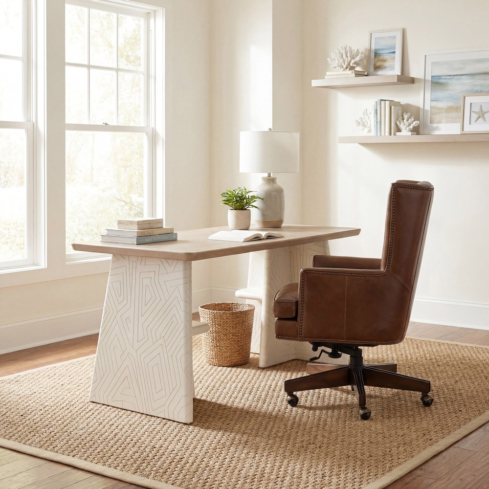 Stanley Rustic Brown Upholstered Leather Button Tufted Swivel