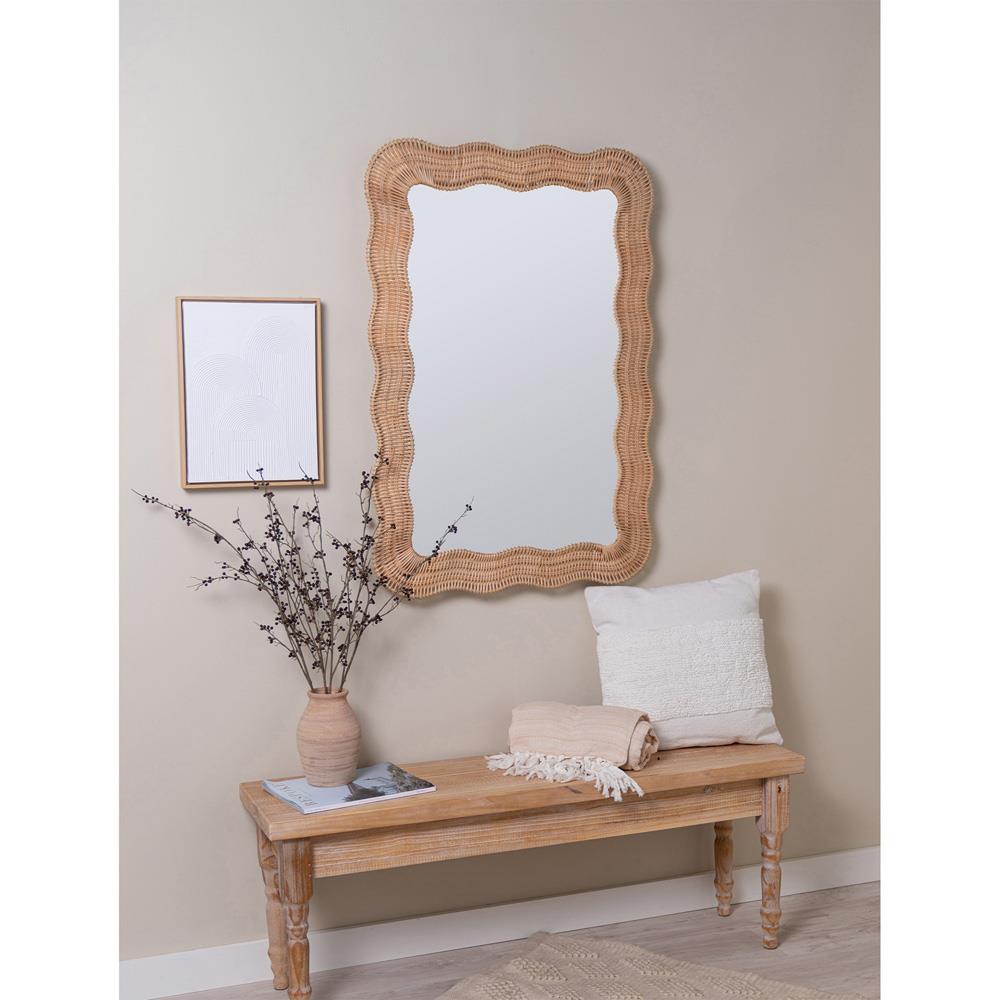 Bailey Coastal Beach Natural Rattan Scalloped Frame Wall Mirror