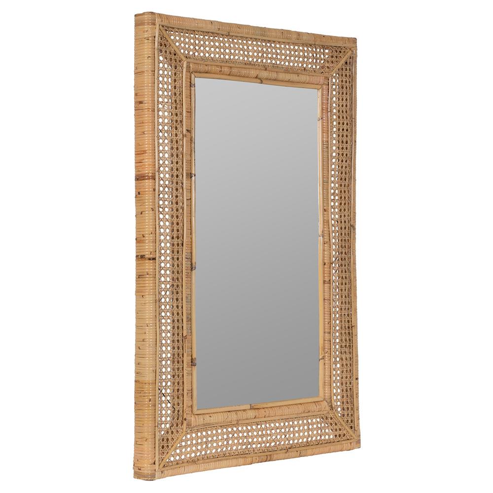 Maya Coastal Natural Rattan Beveled Frame Wall Mirror|