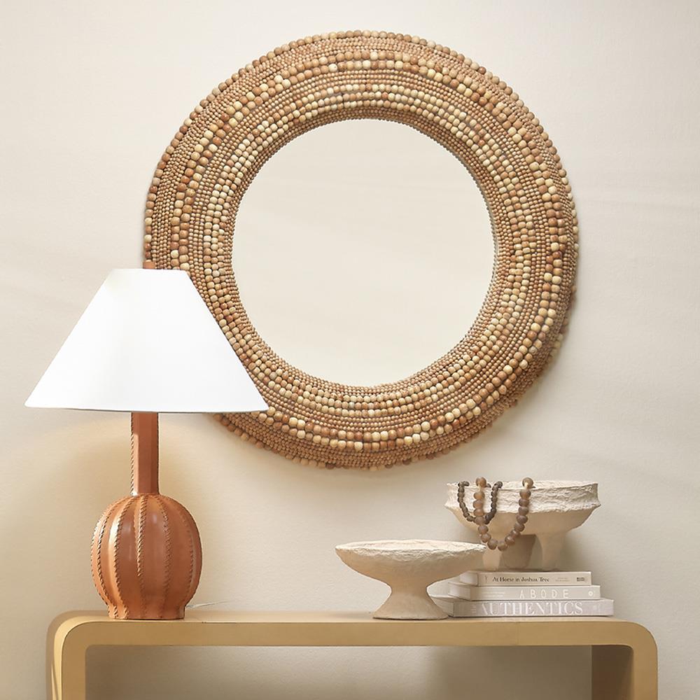 Tara Coastal Beach Natural Mango Wood Round Wall Mounted Mirror|