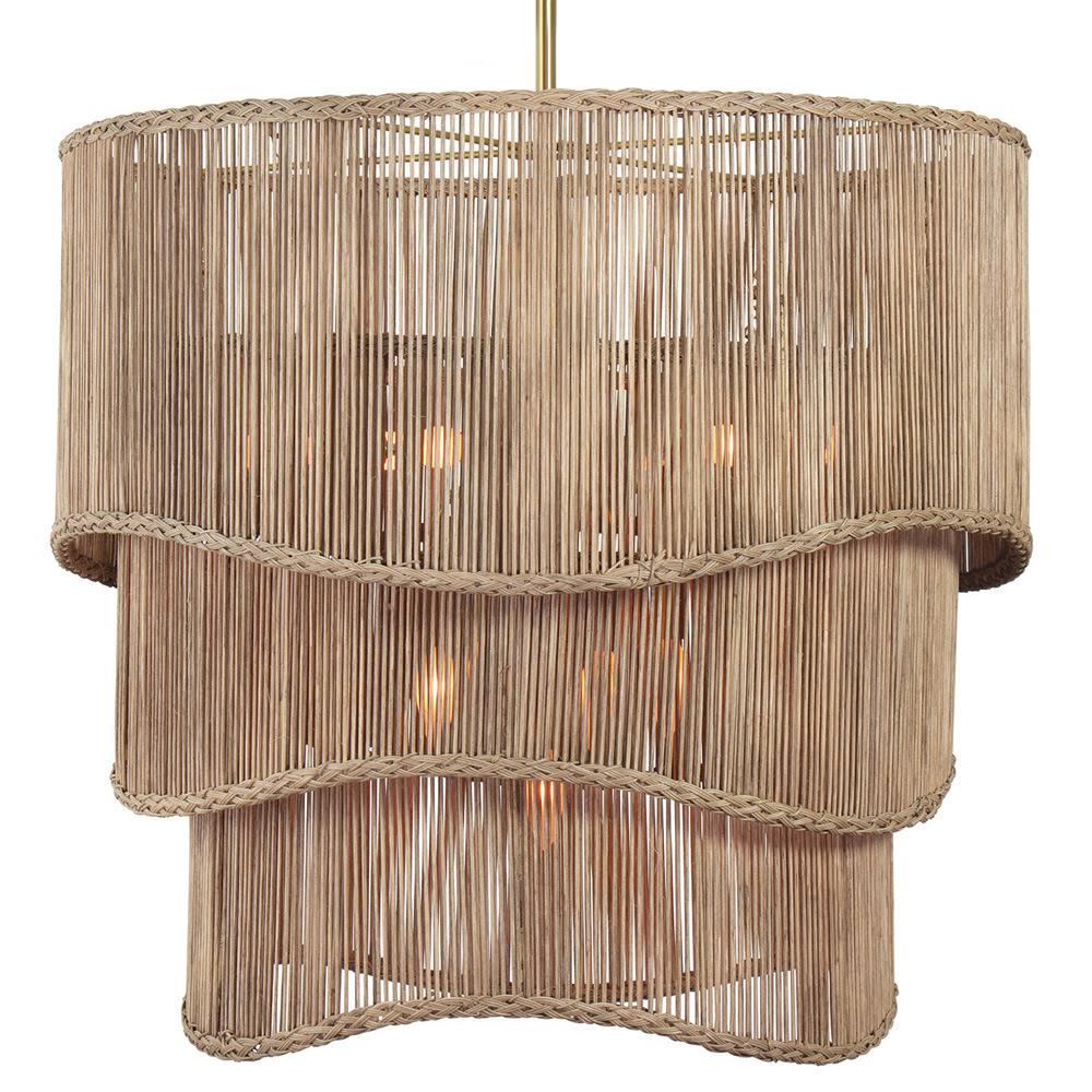 Nimes Coastal Beach Natural Woven Rattan Shaded Chandelier|