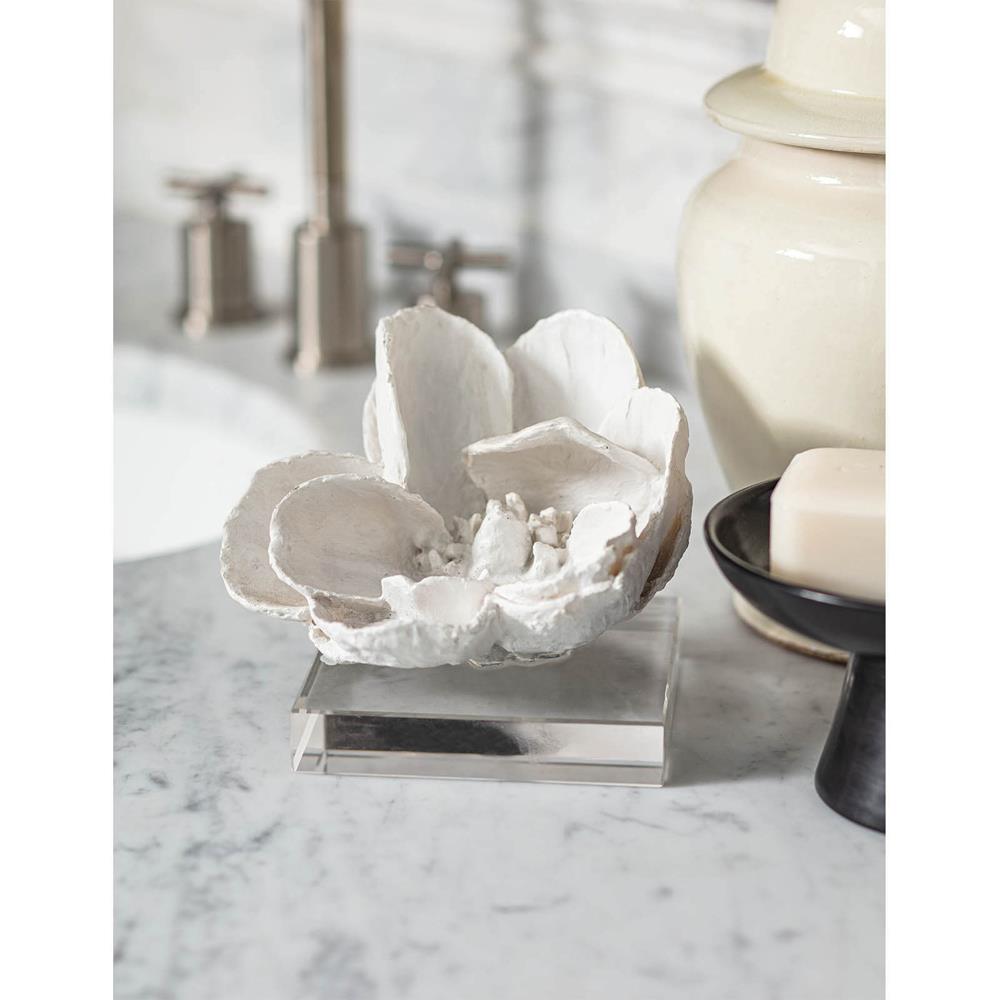 Modern Classic White Resin Crystal Base Magnolia Sculpture|