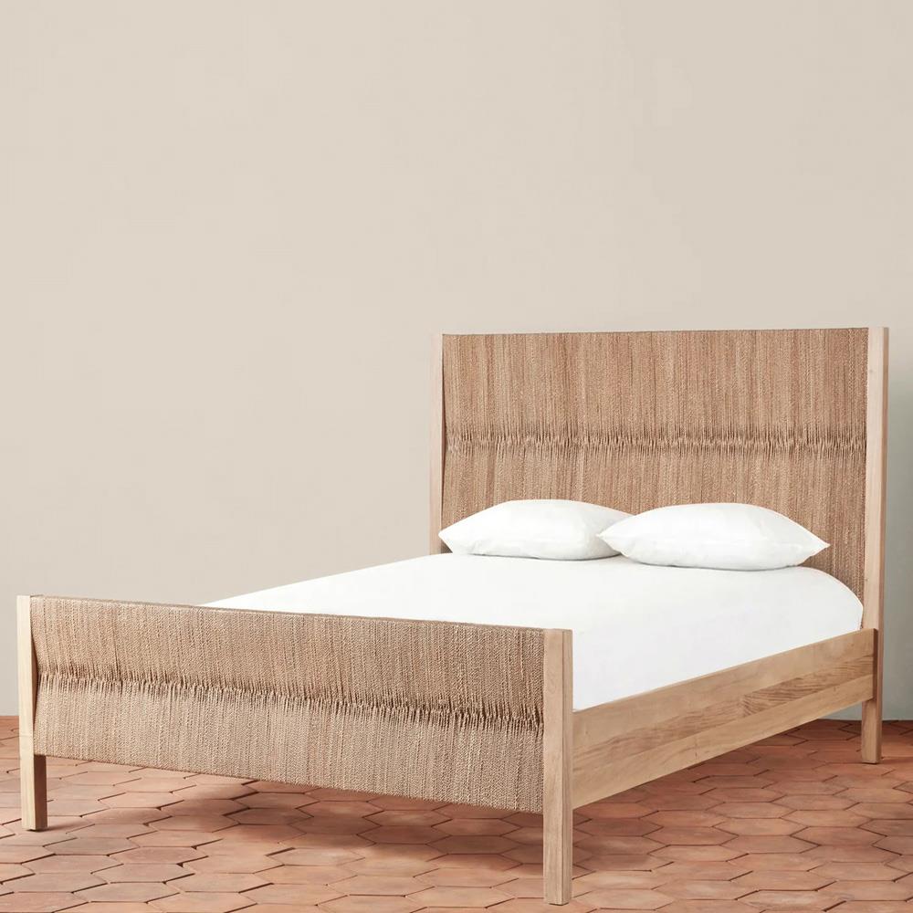Jolene Coastal Beach Brown Wood Handwoven Seagrass Rope Bed - Queen ...