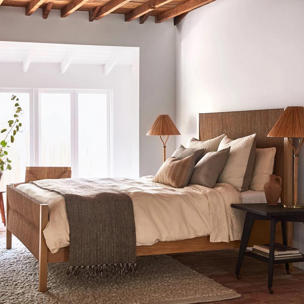 Jolene Coastal Beach Brown Wood Handwoven Seagrass Rope Bed