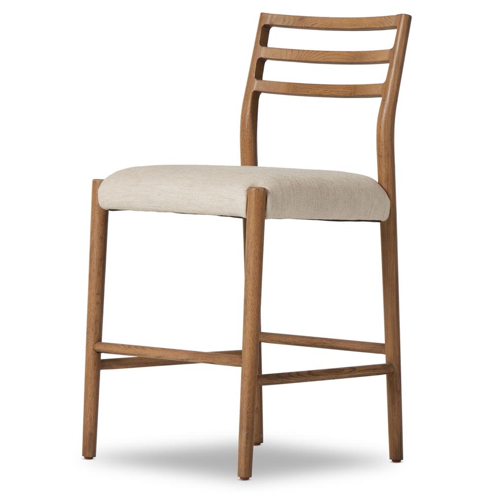 George Mid Century Modern Beige Upholstered Brown Solid Oak Counter Stool|