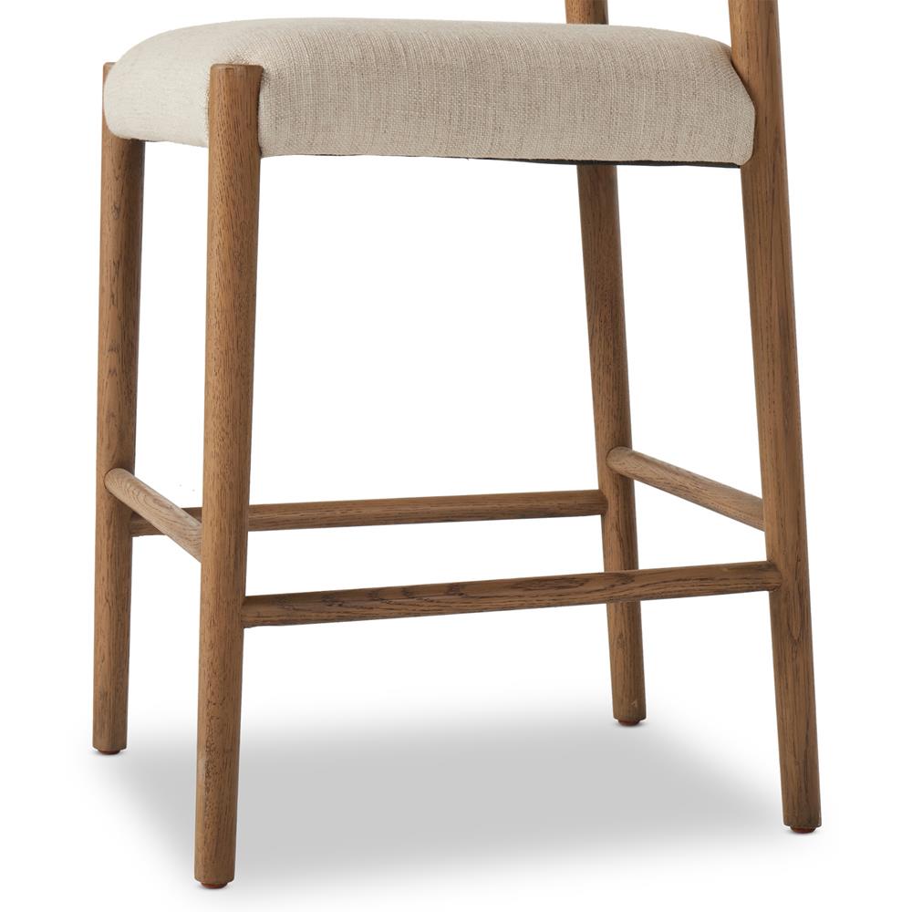 George Mid Century Modern Beige Upholstered Brown Solid Oak Counter Stool|