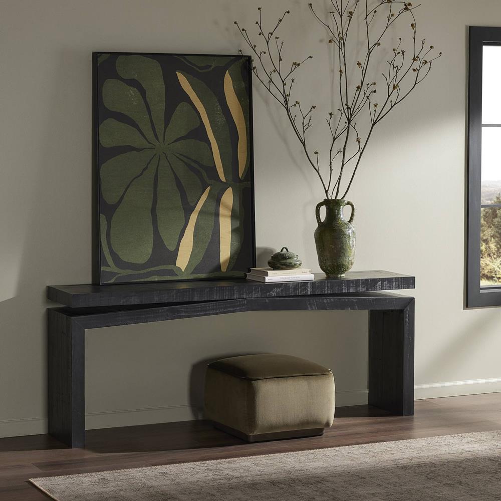 Rayan Rustic Lodge Black Reclaimed Solid Pine Wood Rectangular Console ...