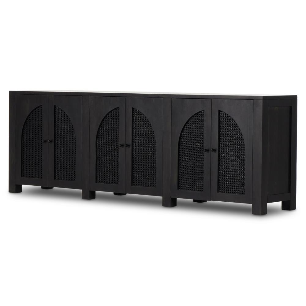 Kashton Mid Century Black Solid Mango Wood Arched Woven Cane