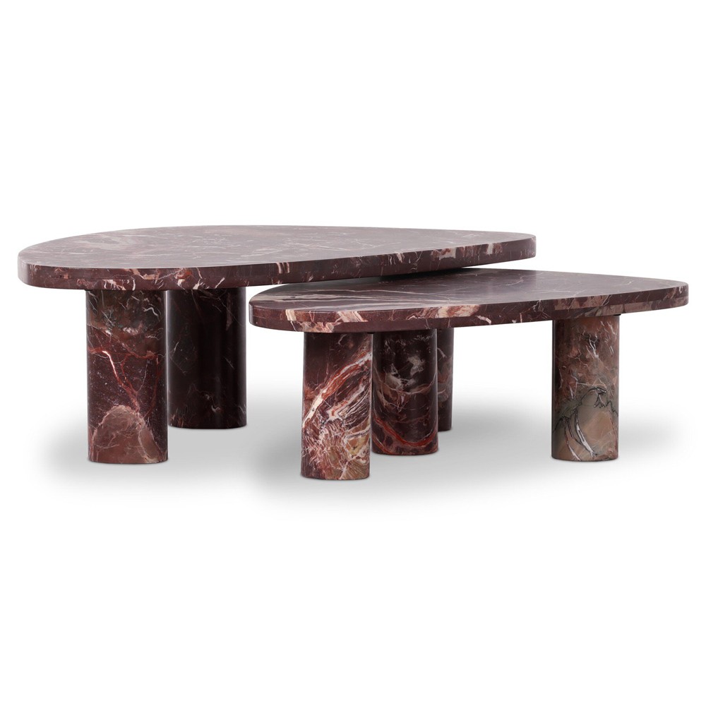 Zayden Modern Classic Merlot Red Solid Marble Coffee Nesting Tables