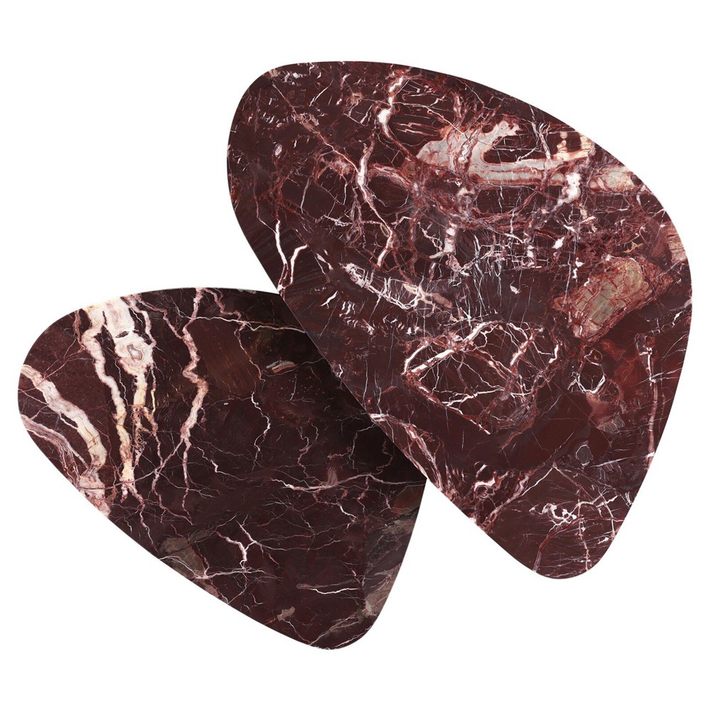 Zayden Modern Classic Merlot Red Solid Marble Coffee Nesting Tables|