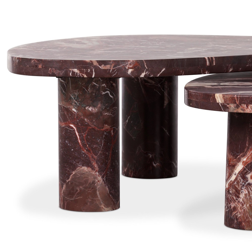 Zayden Modern Classic Merlot Red Solid Marble Coffee Nesting Tables