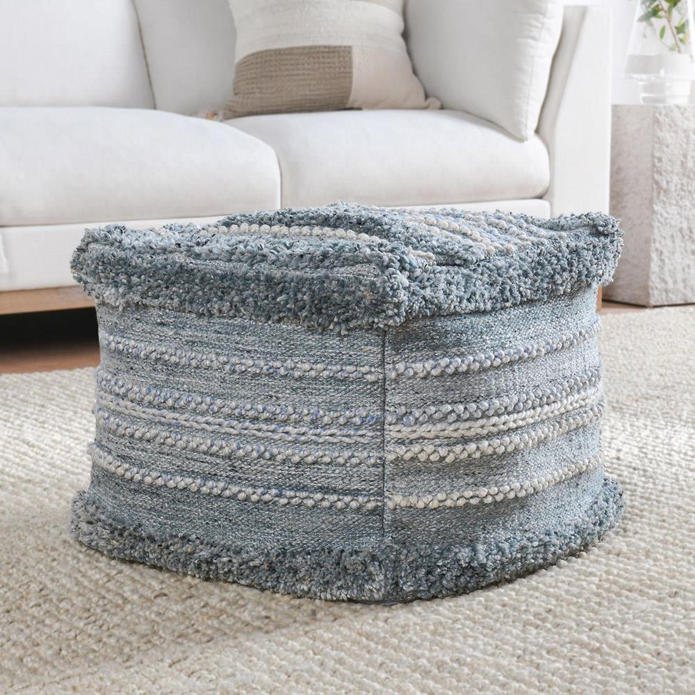 Aaron Coastal Beach Blue Textured Detail Performance Square Pouf|