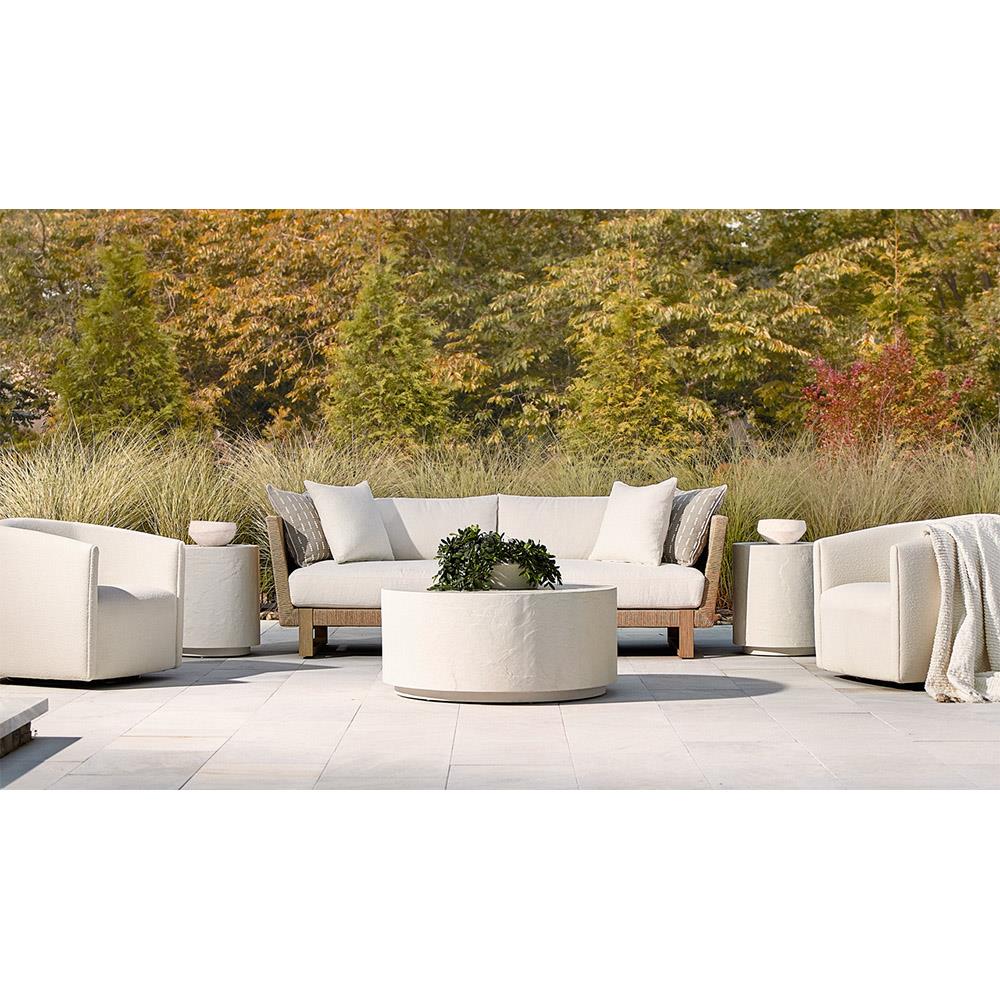 Torin Coastal Beach White Concrete Drum Outdoor Coffee Table|