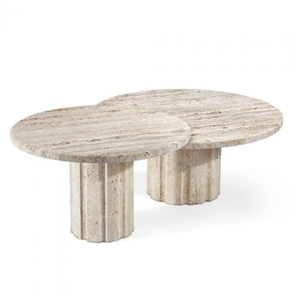 Amerigo Mid Century Modern Cream Marble Coffee Table - Set of 2|