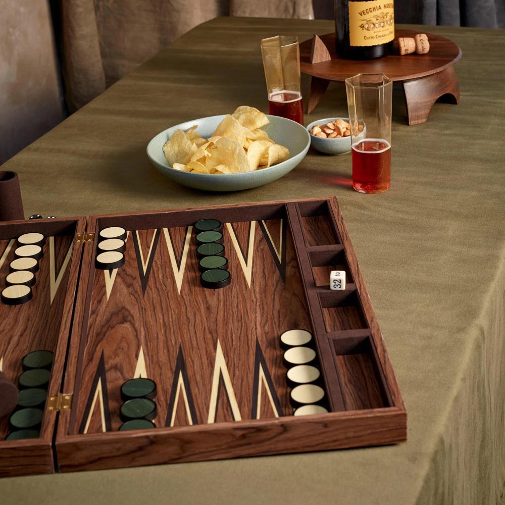 L'Objet Matis Rustic Lodge Brown Solid Wood Folding Backgammon Set