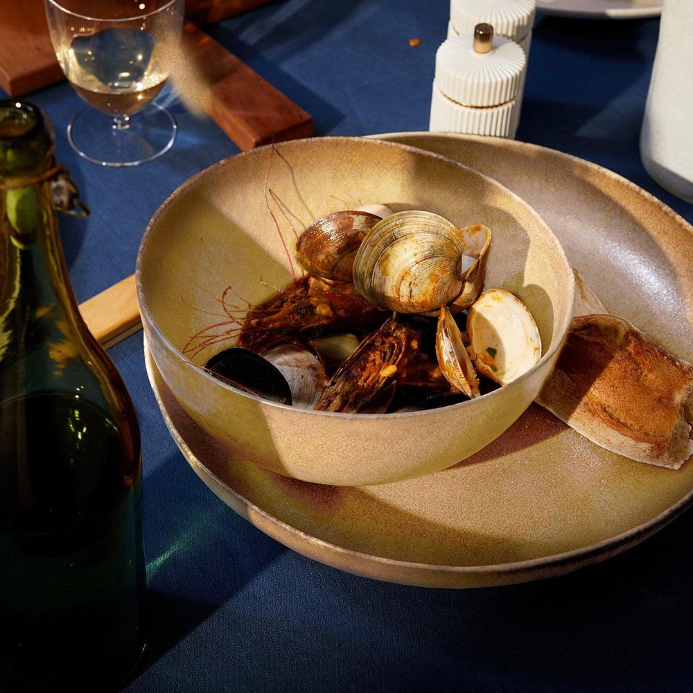 L'Objet Terra Modern Classic Leather Brown Porcelain Serving Bowl - Medium|