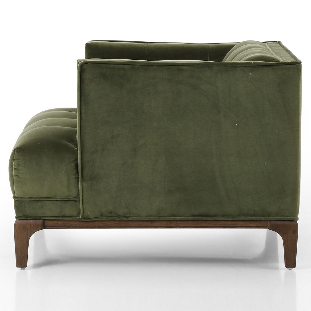 Allen Mid Century Green Velvet Upholstered Brown Wood Tufted Arm Chair|