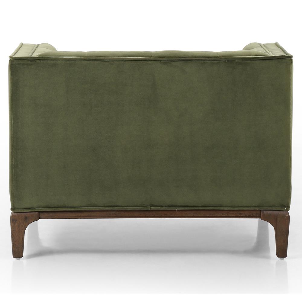 Allen Mid Century Green Velvet Upholstered Brown Wood Tufted Arm Chair|