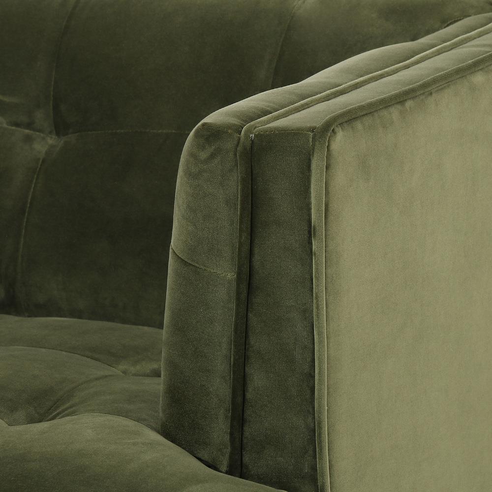 Allen Mid Century Green Velvet Upholstered Brown Wood Tufted Arm Chair|