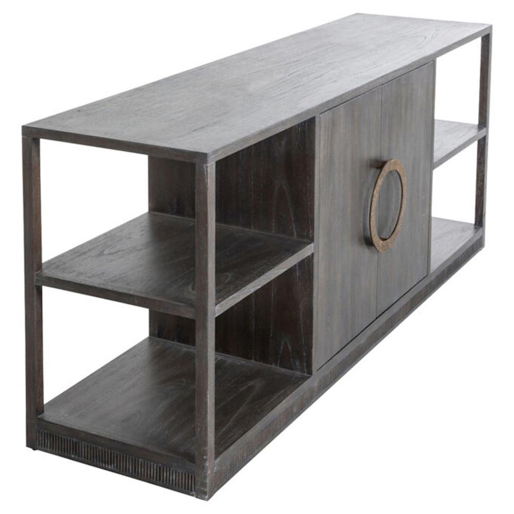 Chrei Mid Century Dark Brown Ash Wood Brass Handles Media Cabinet - 72"W|