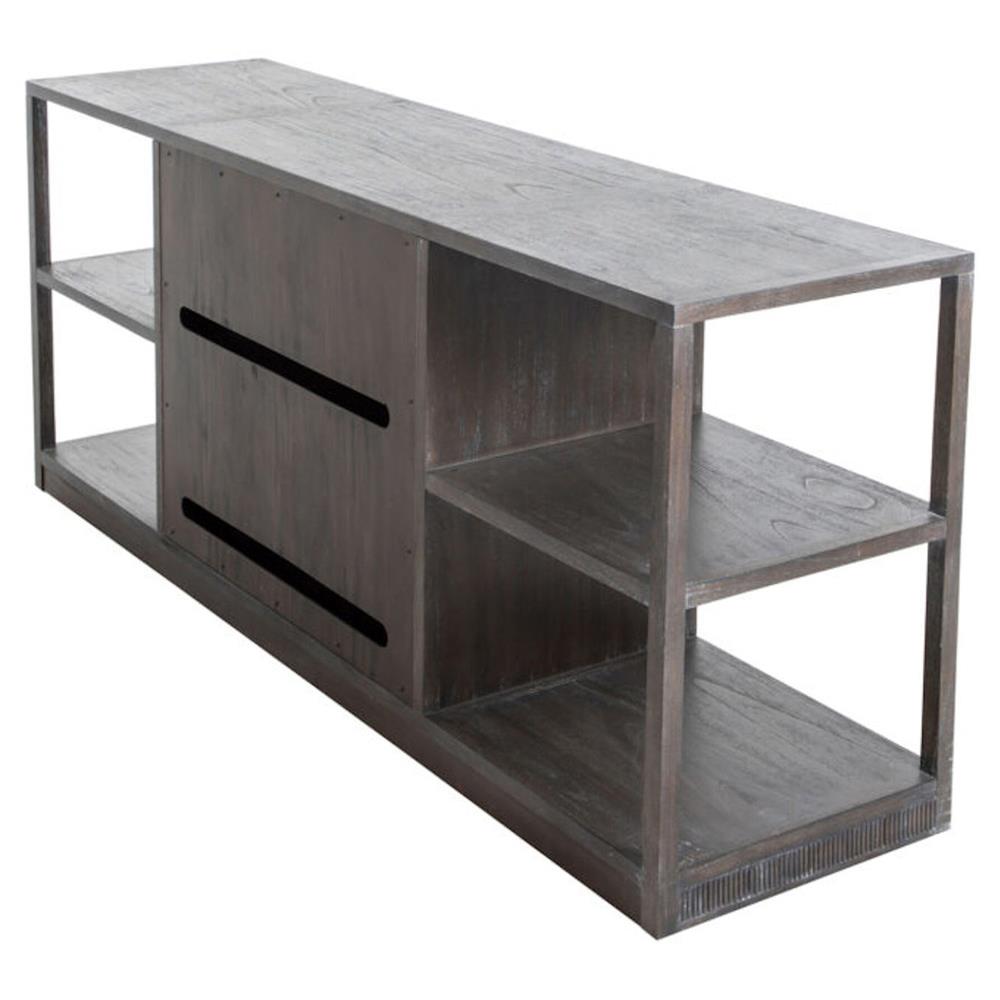 Chrei Mid Century Dark Brown Ash Wood Brass Handles Media Cabinet - 72"W|